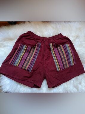 Handmade Maroon Shorts with Patch Pockets Guatemala L